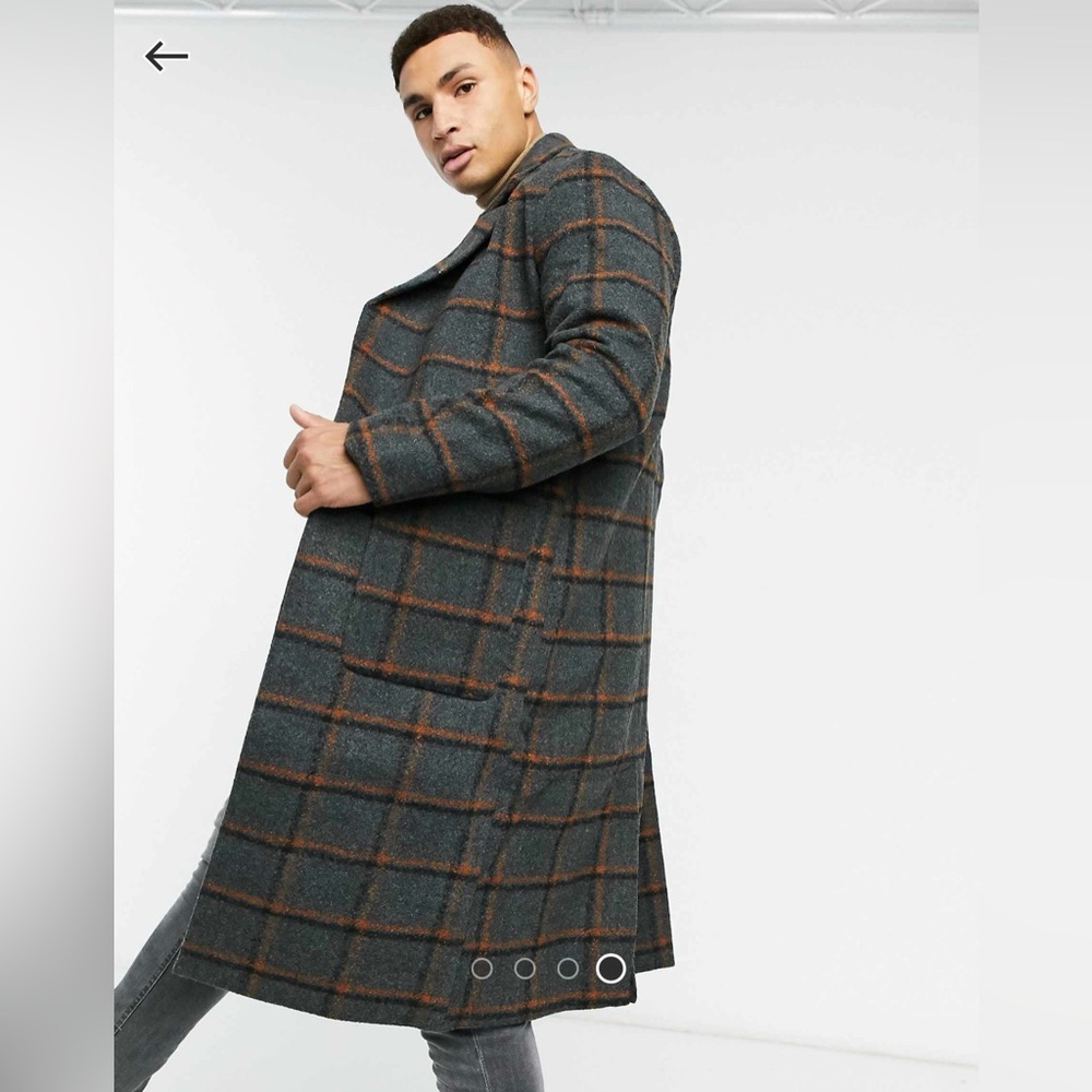 Men's Classic Plaid Pea Coat in Gray and Brown